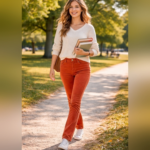 AG Adriano Goldschmied Stevie Slim Straight Corduroy Pants Orange Size 25R - Picture 8 of 8